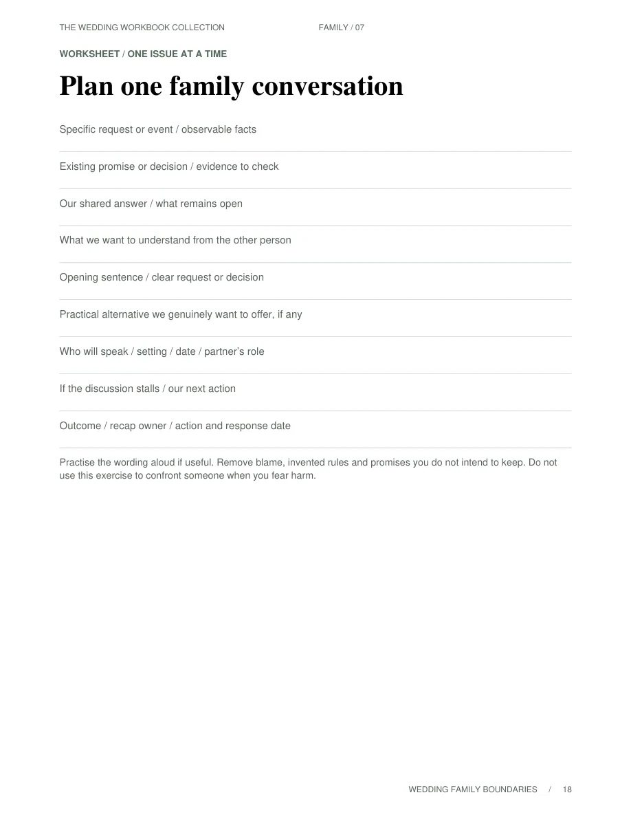 Wedding Family Boundaries — Sample worksheet, page 18
