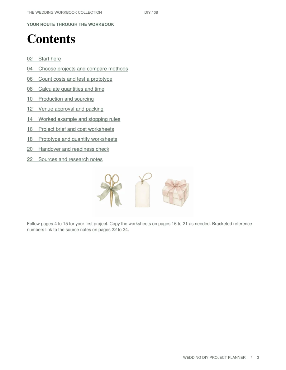 Wedding DIY Project Planner — Contents page, page 3
