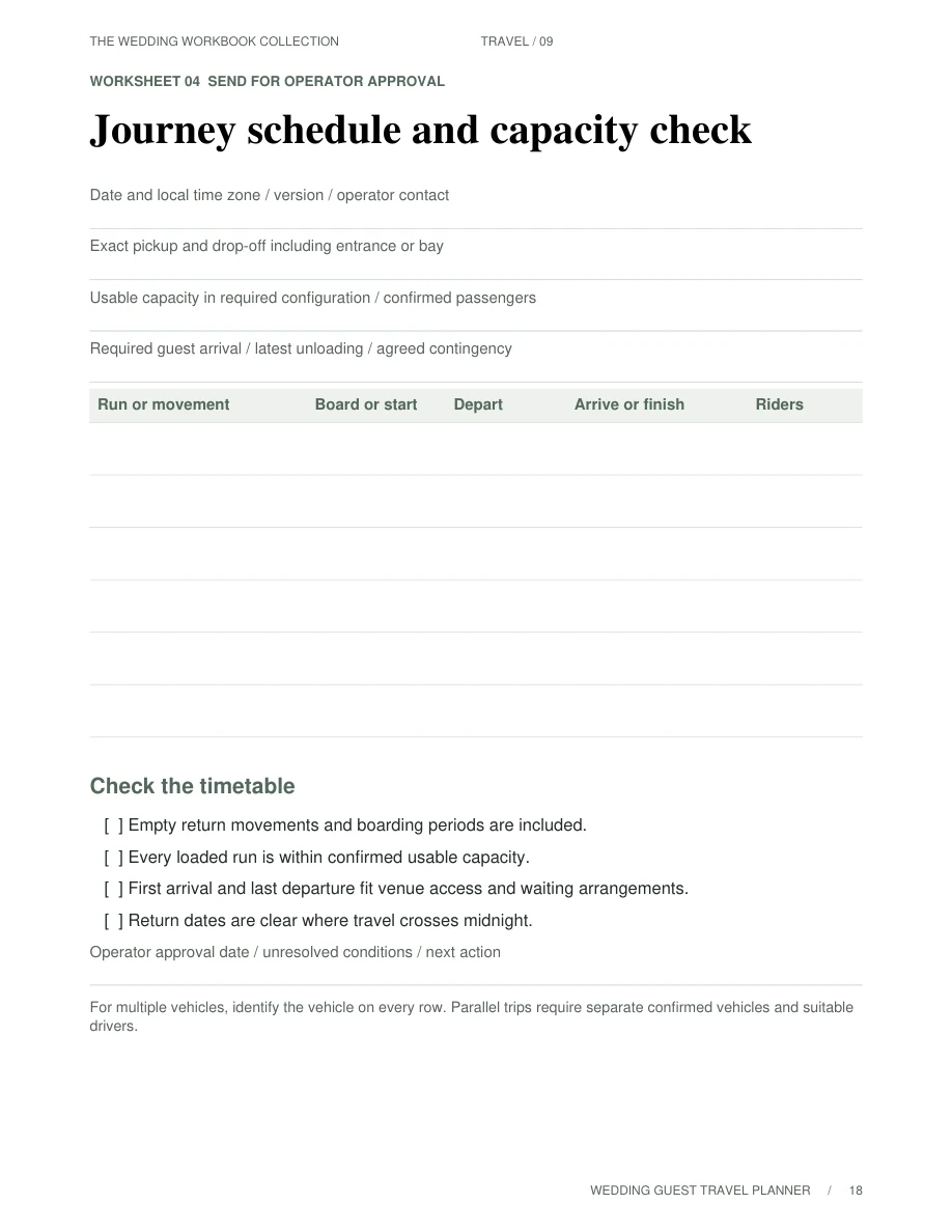 Wedding Guest Travel Planner — Sample worksheet, page 18